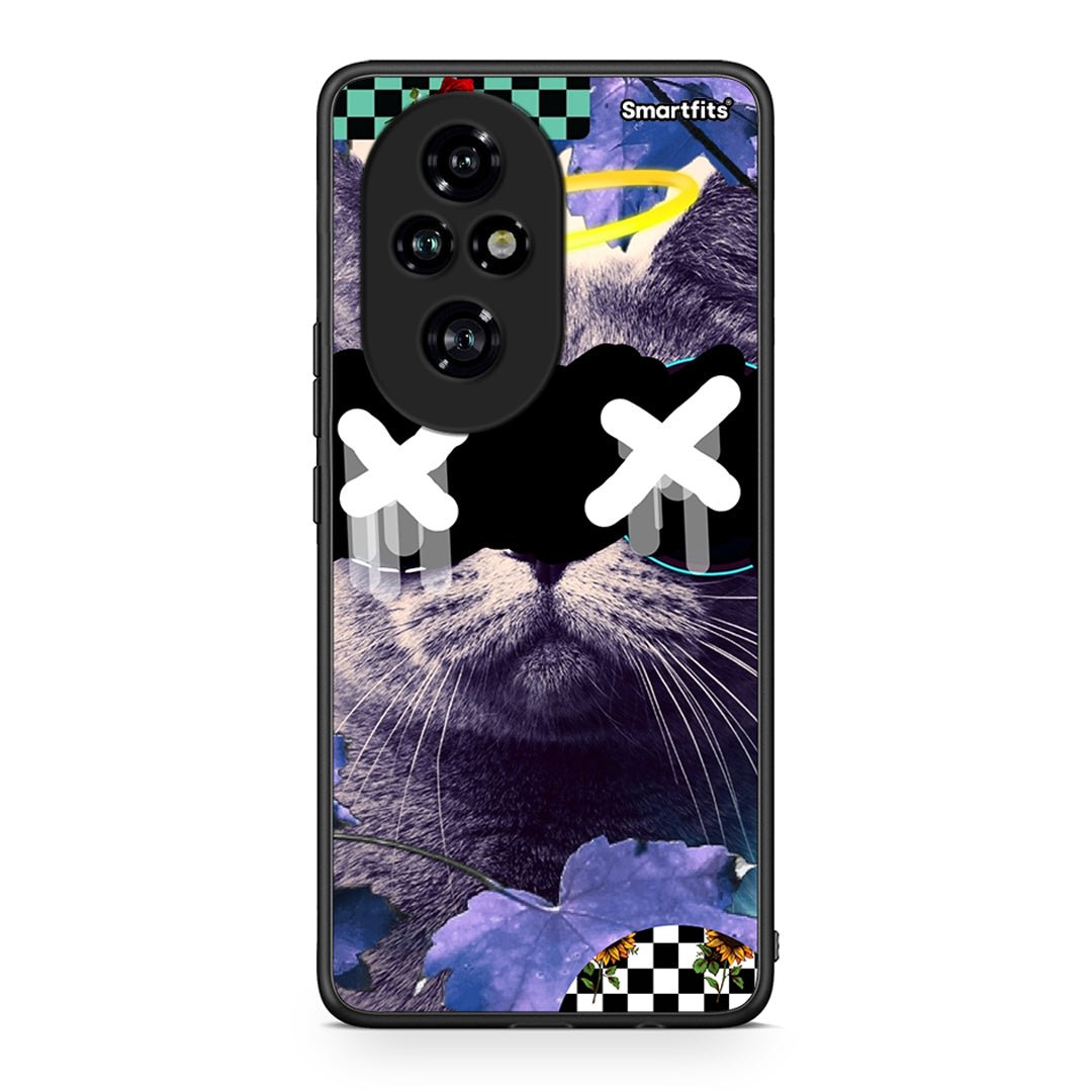 Honor 200 Pro 5G Cat Collage θήκη από τη Smartfits με σχέδιο στο πίσω μέρος και μαύρο περίβλημα | Smartphone case with colorful back and black bezels by Smartfits