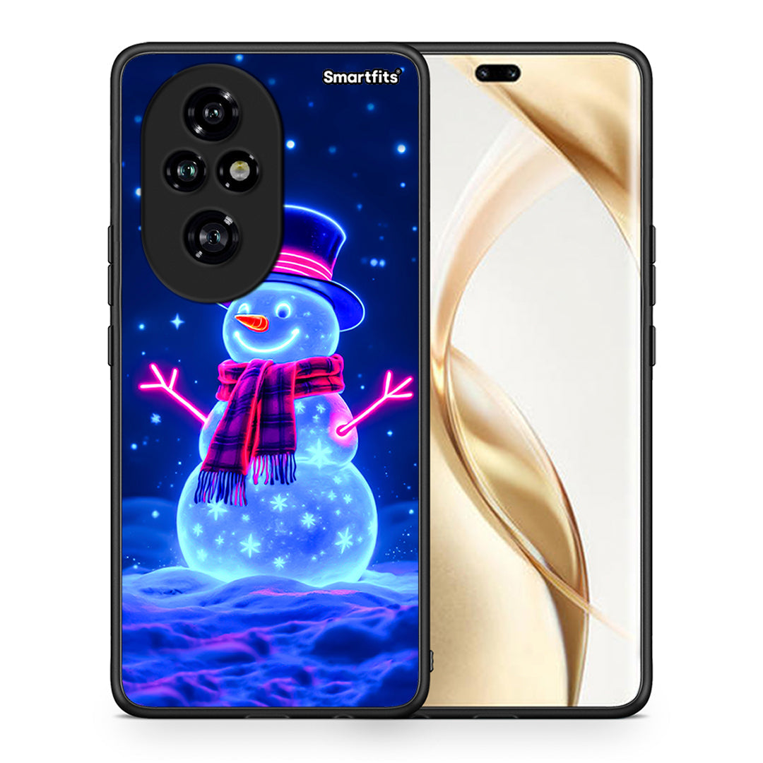 Θήκη Honor 200 Pro 5G Christmas Neon Snowman από τη Smartfits με σχέδιο στο πίσω μέρος και μαύρο περίβλημα | Honor 200 Pro 5G Christmas Neon Snowman case with colorful back and black bezels