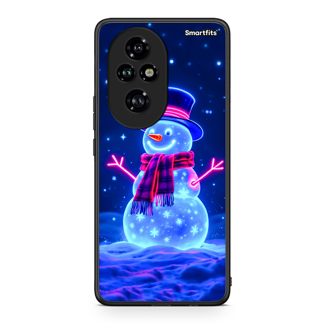 Honor 200 Pro 5G Christmas Neon Snowman θήκη από τη Smartfits με σχέδιο στο πίσω μέρος και μαύρο περίβλημα | Smartphone case with colorful back and black bezels by Smartfits