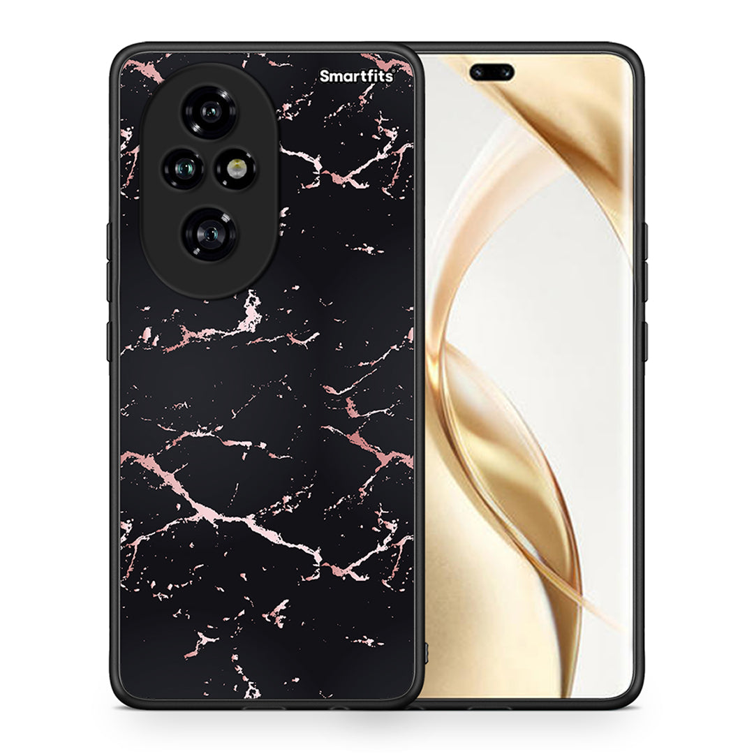 Θήκη Honor 200 Pro 5G Black Rosegold Marble από τη Smartfits με σχέδιο στο πίσω μέρος και μαύρο περίβλημα | Honor 200 Pro 5G Black Rosegold Marble case with colorful back and black bezels