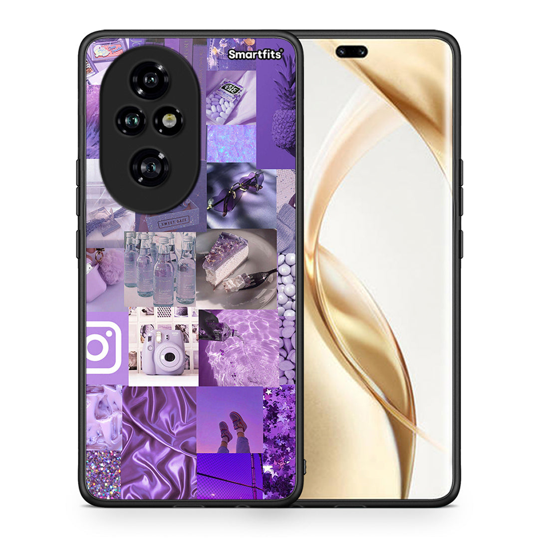 Θήκη Honor 200 Pro 5G Purple Aesthetic Collage από τη Smartfits με σχέδιο στο πίσω μέρος και μαύρο περίβλημα | Honor 200 Pro 5G Purple Aesthetic Collage case with colorful back and black bezels