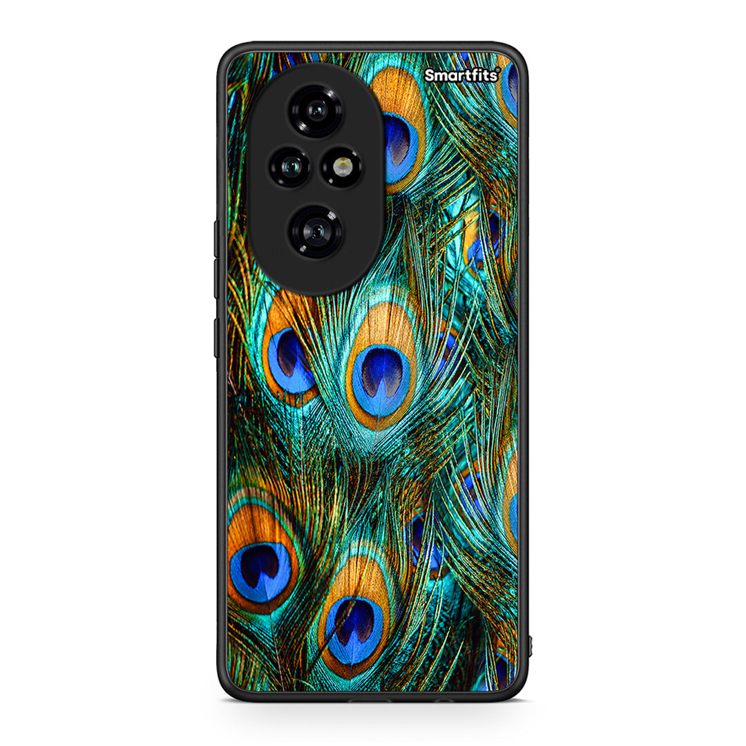 Honor 200 Pro 5G Real Peacock Feathers θήκη από τη Smartfits με σχέδιο στο πίσω μέρος και μαύρο περίβλημα | Smartphone case with colorful back and black bezels by Smartfits