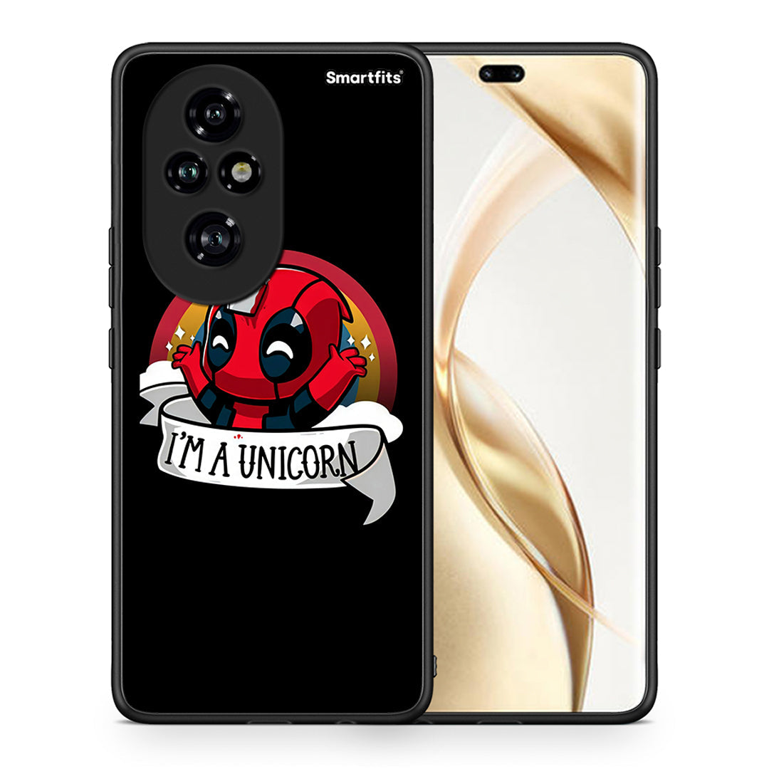 Θήκη Honor 200 Pro 5G Unicorn Deadpool από τη Smartfits με σχέδιο στο πίσω μέρος και μαύρο περίβλημα | Honor 200 Pro 5G Unicorn Deadpool case with colorful back and black bezels