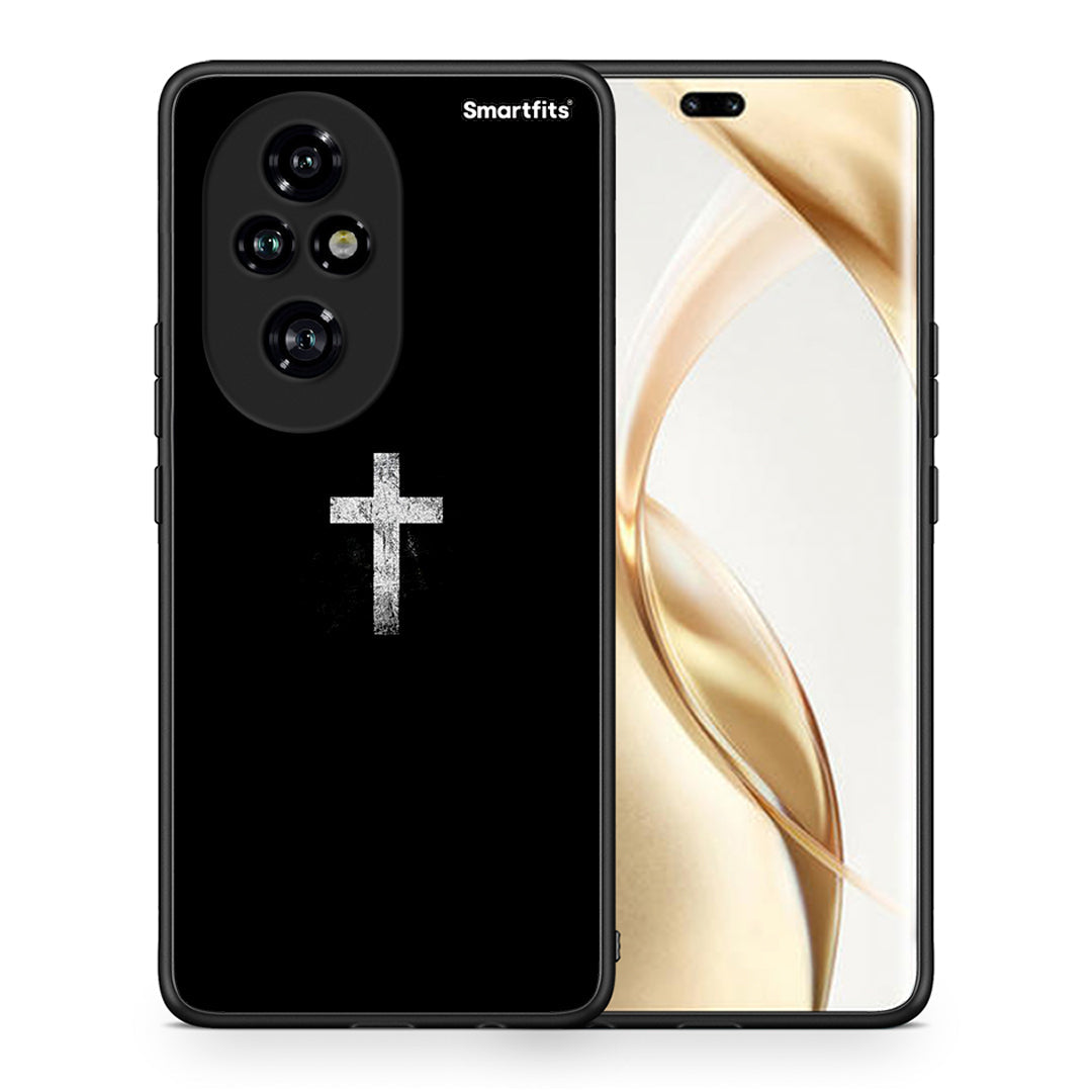 Θήκη Honor 200 Pro 5G White Cross από τη Smartfits με σχέδιο στο πίσω μέρος και μαύρο περίβλημα | Honor 200 Pro 5G White Cross case with colorful back and black bezels