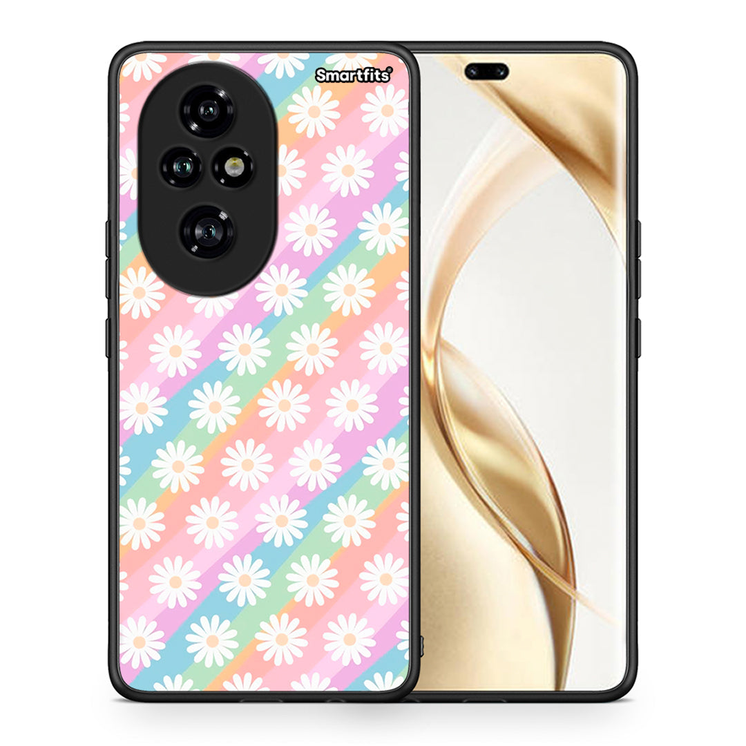 Θήκη Honor 200 Pro 5G White Daisies από τη Smartfits με σχέδιο στο πίσω μέρος και μαύρο περίβλημα | Honor 200 Pro 5G White Daisies case with colorful back and black bezels