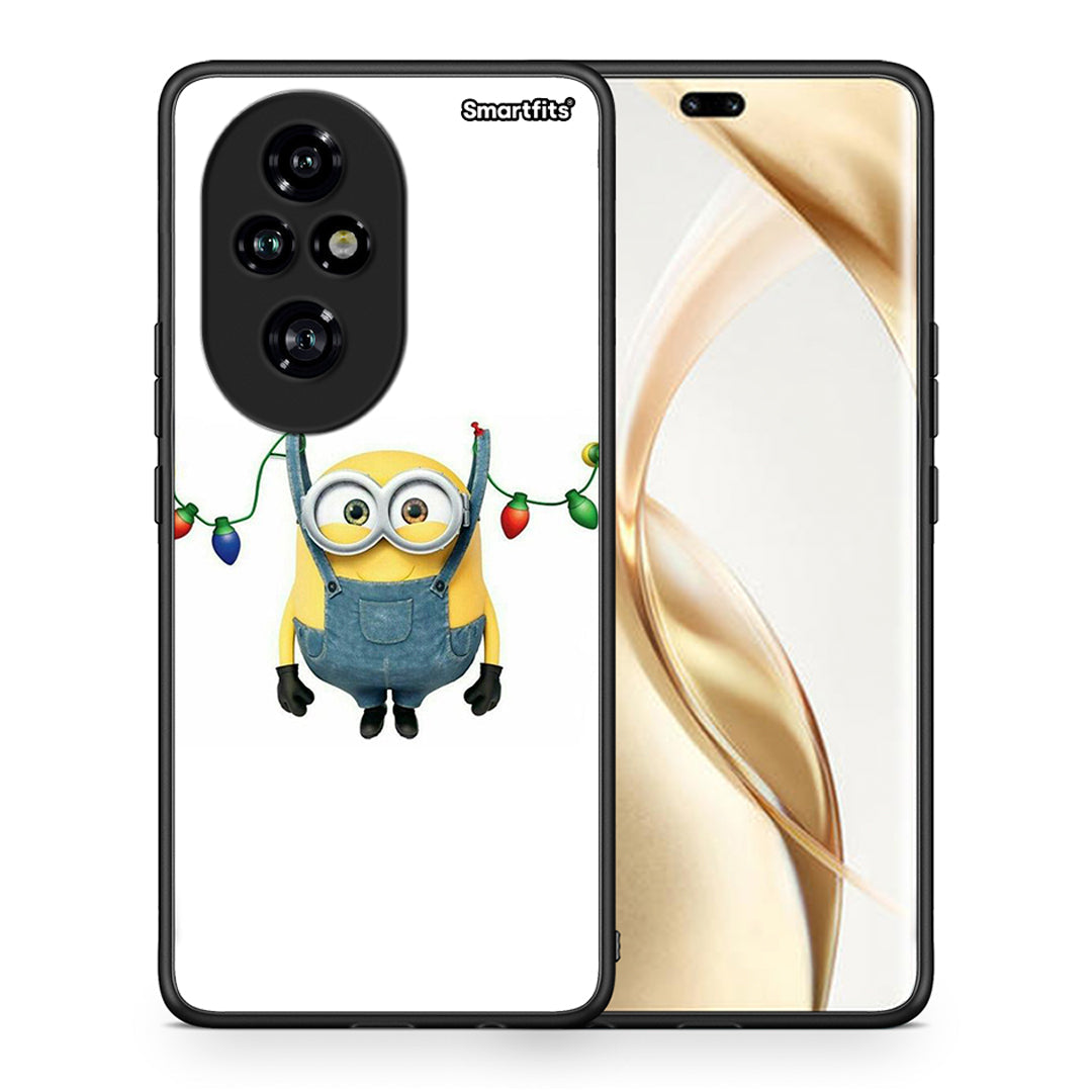 Θήκη Honor 200 Pro 5G Xmas Minion Lights από τη Smartfits με σχέδιο στο πίσω μέρος και μαύρο περίβλημα | Honor 200 Pro 5G Xmas Minion Lights case with colorful back and black bezels