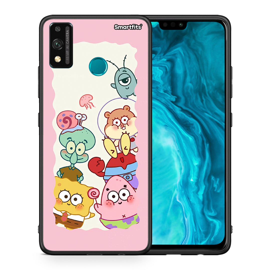 Θήκη Honor 9X Lite Cute Companion από τη Smartfits με σχέδιο στο πίσω μέρος και μαύρο περίβλημα | Honor 9X Lite Cute Companion case with colorful back and black bezels