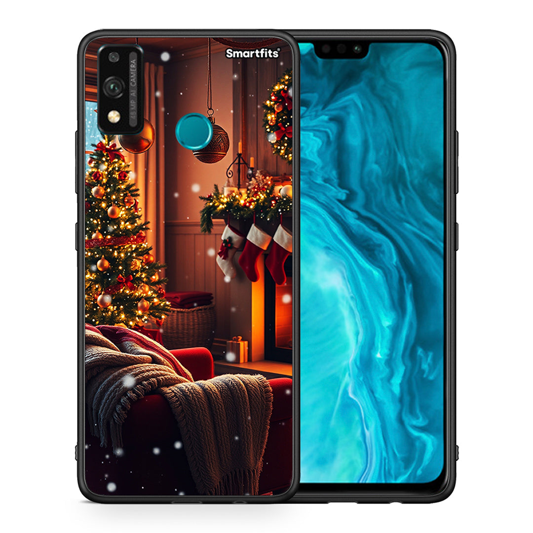 Θήκη Honor 9X Lite Home For Christmas από τη Smartfits με σχέδιο στο πίσω μέρος και μαύρο περίβλημα | Honor 9X Lite Home For Christmas case with colorful back and black bezels