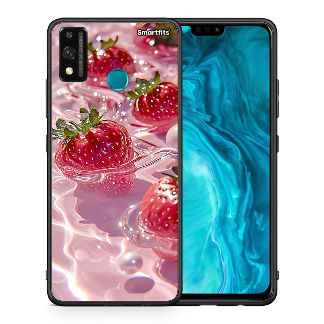 Θήκη Honor 9X Lite Juicy Strawberries από τη Smartfits με σχέδιο στο πίσω μέρος και μαύρο περίβλημα | Honor 9X Lite Juicy Strawberries case with colorful back and black bezels