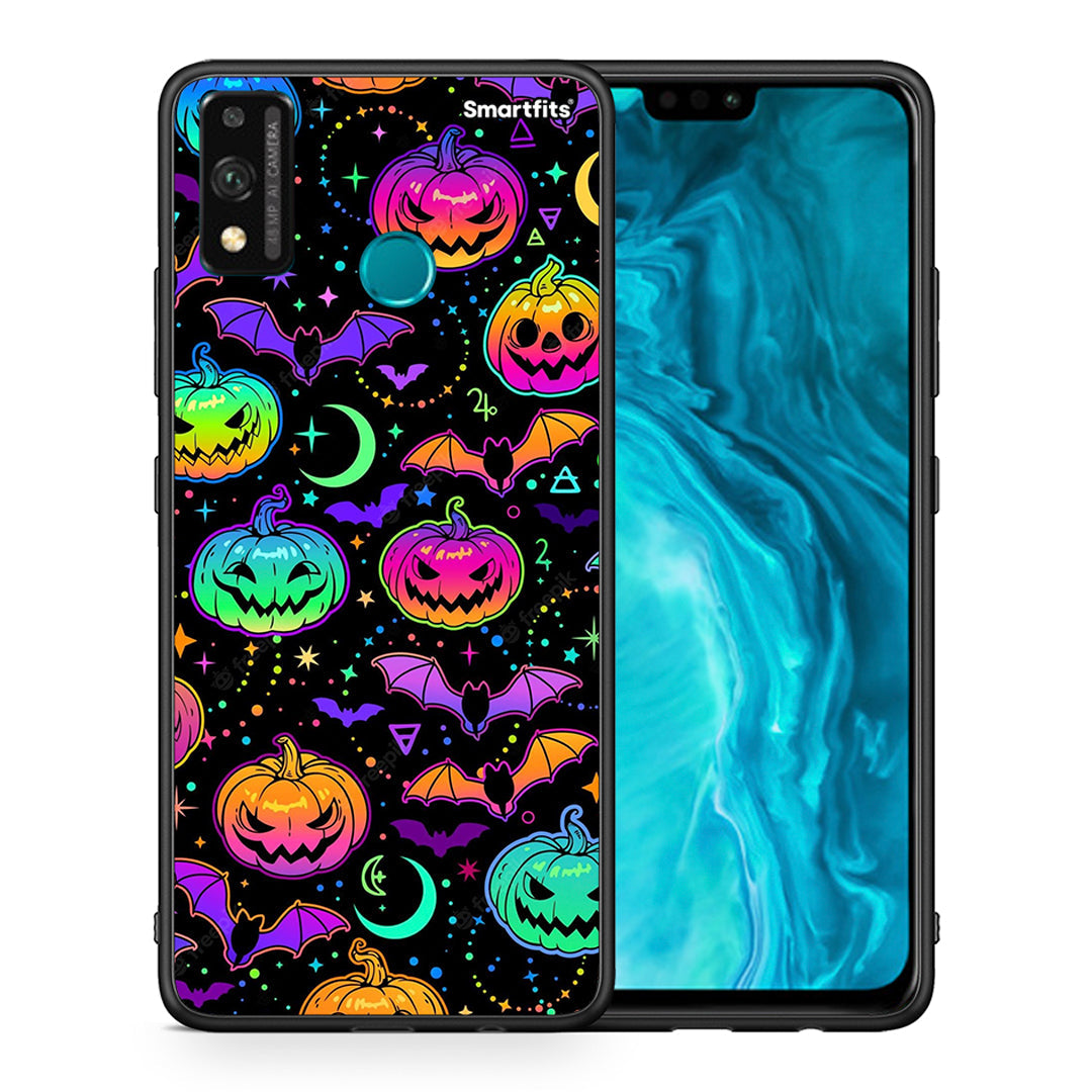 Θήκη Honor 9X Lite Neon Halloween από τη Smartfits με σχέδιο στο πίσω μέρος και μαύρο περίβλημα | Honor 9X Lite Neon Halloween case with colorful back and black bezels