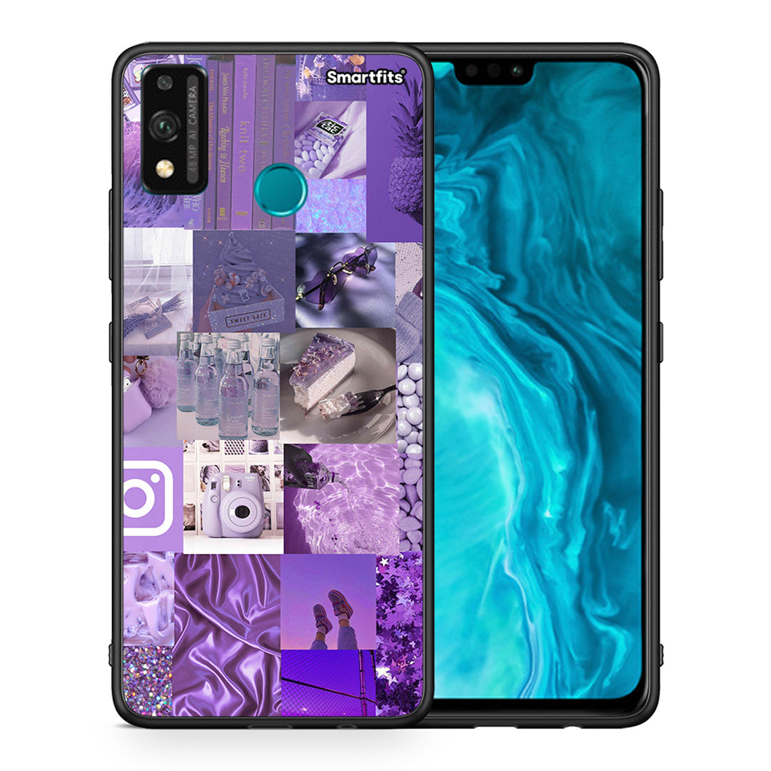 Θήκη Honor 9X Lite Purple Aesthetic Collage από τη Smartfits με σχέδιο στο πίσω μέρος και μαύρο περίβλημα | Honor 9X Lite Purple Aesthetic Collage case with colorful back and black bezels