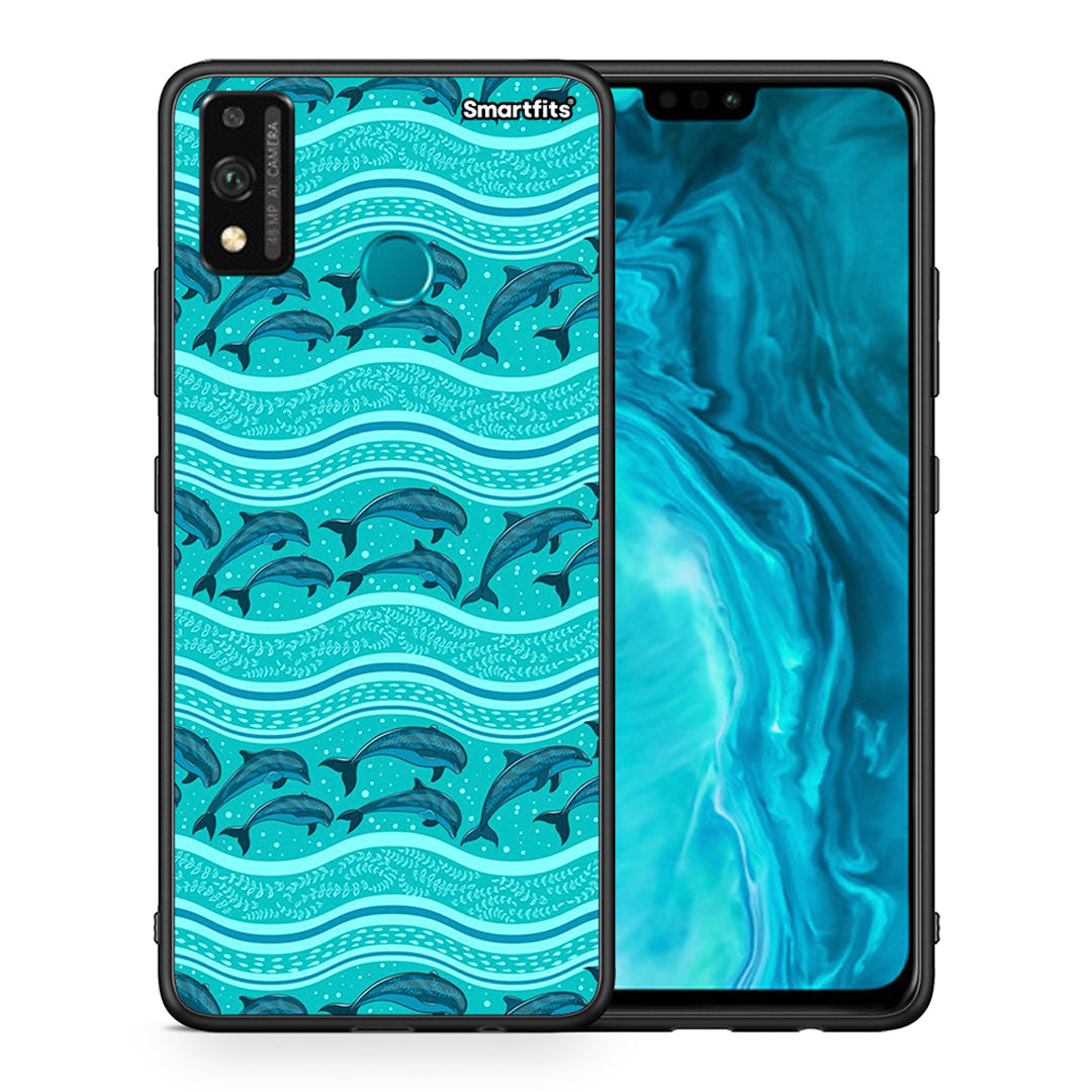 Θήκη Honor 9X Lite Swimming Dolphins από τη Smartfits με σχέδιο στο πίσω μέρος και μαύρο περίβλημα | Honor 9X Lite Swimming Dolphins case with colorful back and black bezels