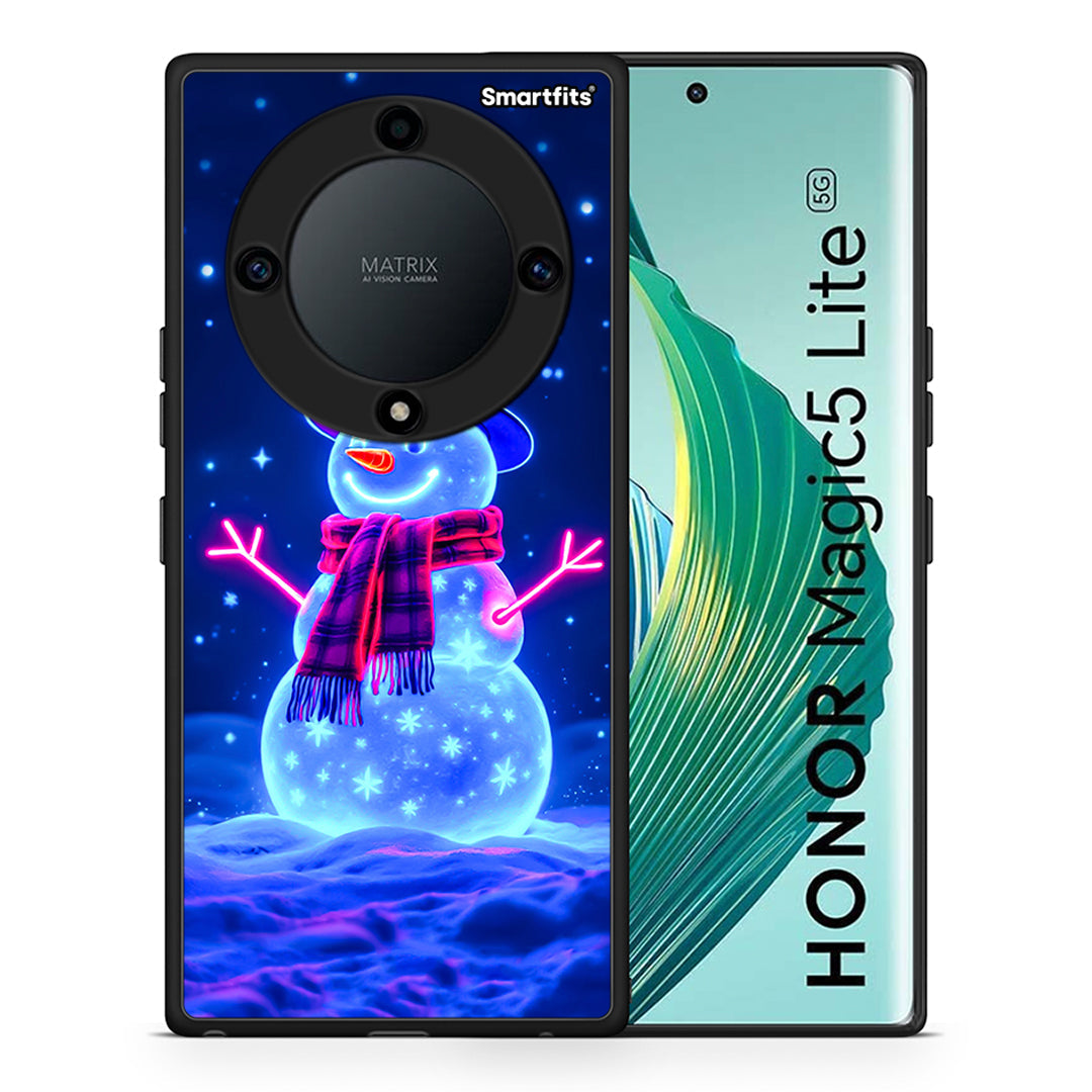 Θήκη Honor Magic5 Lite 5G / X9a Christmas Neon Snowman από τη Smartfits με σχέδιο στο πίσω μέρος και μαύρο περίβλημα | Honor Magic5 Lite 5G / X9a Christmas Neon Snowman Case with Colorful Back and Black Bezels