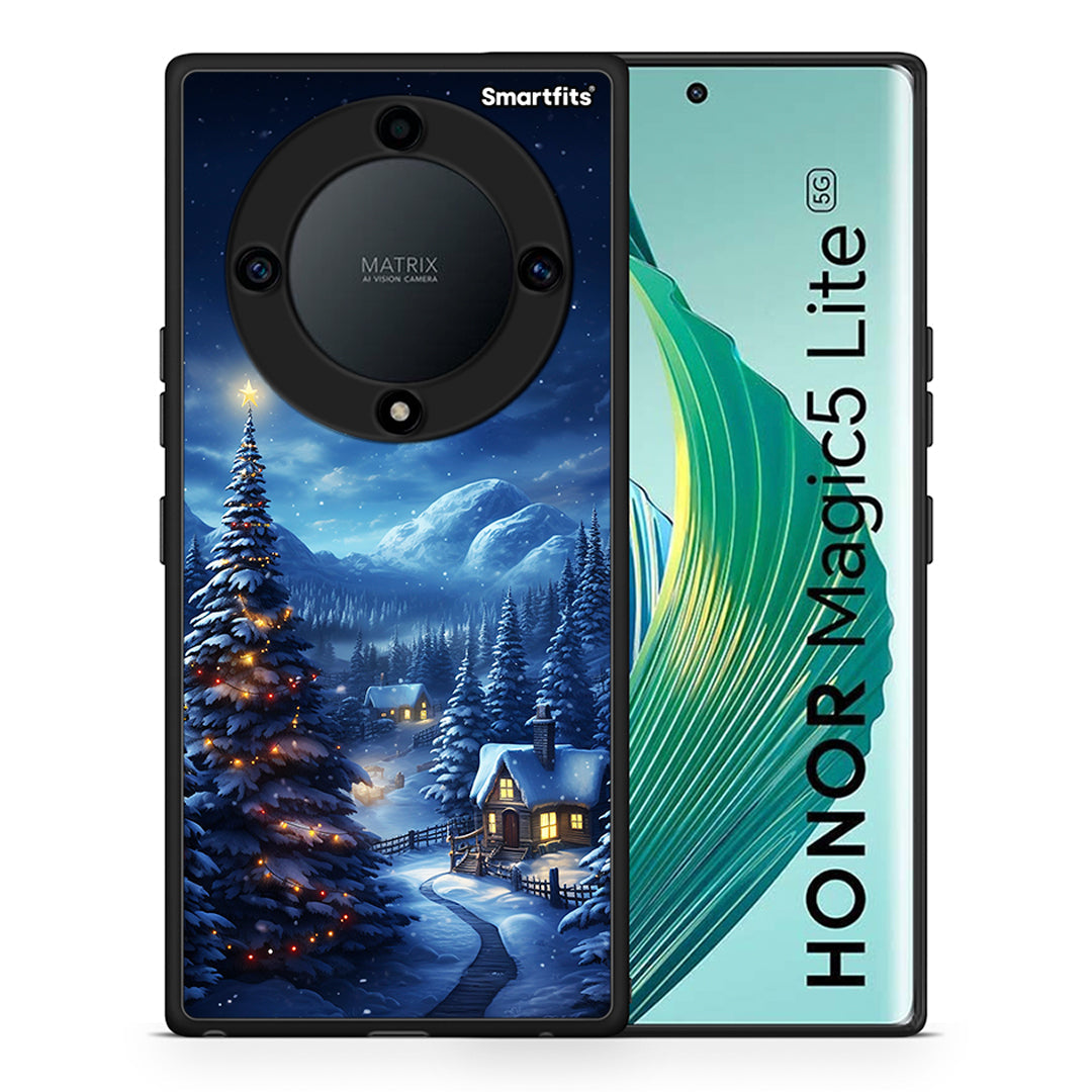 Θήκη Honor Magic5 Lite 5G / X9a Christmas Scenery από τη Smartfits με σχέδιο στο πίσω μέρος και μαύρο περίβλημα | Honor Magic5 Lite 5G / X9a Christmas Scenery Case with Colorful Back and Black Bezels