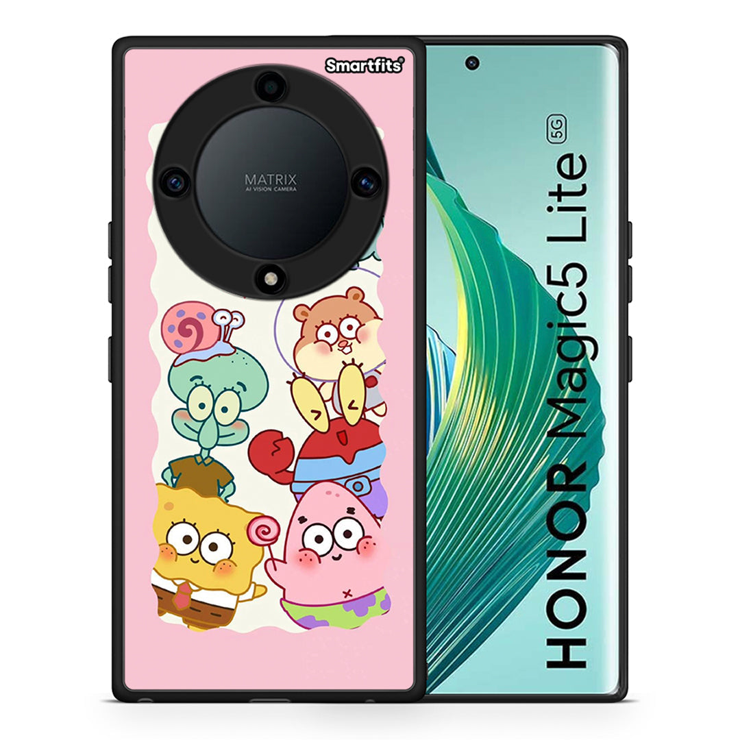 Θήκη Honor Magic5 Lite 5G / X9a Cute Companion από τη Smartfits με σχέδιο στο πίσω μέρος και μαύρο περίβλημα | Honor Magic5 Lite 5G / X9a Cute Companion Case with Colorful Back and Black Bezels