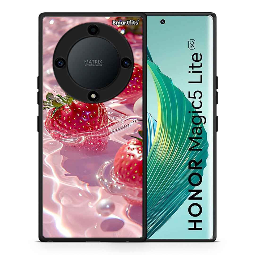 Θήκη Honor Magic5 Lite 5G / X9a Juicy Strawberries από τη Smartfits με σχέδιο στο πίσω μέρος και μαύρο περίβλημα | Honor Magic5 Lite 5G / X9a Juicy Strawberries Case with Colorful Back and Black Bezels