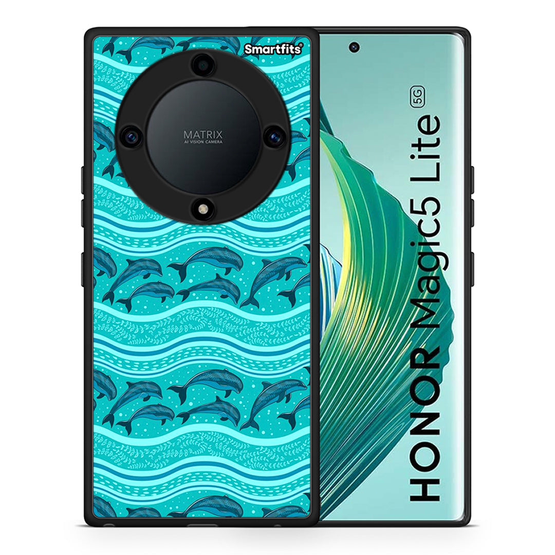 Θήκη Honor Magic5 Lite 5G / X9a Swimming Dolphins από τη Smartfits με σχέδιο στο πίσω μέρος και μαύρο περίβλημα | Honor Magic5 Lite 5G / X9a Swimming Dolphins Case with Colorful Back and Black Bezels