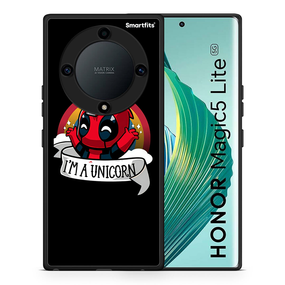 Θήκη Honor Magic5 Lite 5G / X9a Unicorn Deadpool από τη Smartfits με σχέδιο στο πίσω μέρος και μαύρο περίβλημα | Honor Magic5 Lite 5G / X9a Unicorn Deadpool Case with Colorful Back and Black Bezels