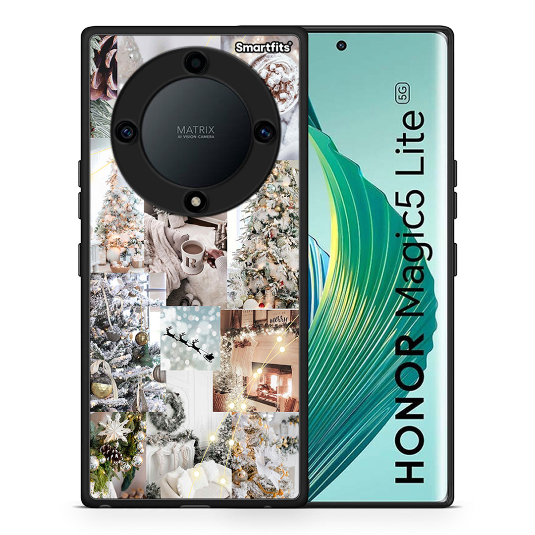 Θήκη Honor Magic5 Lite 5G / X9a White Christmas από τη Smartfits με σχέδιο στο πίσω μέρος και μαύρο περίβλημα | Honor Magic5 Lite 5G / X9a White Christmas Case with Colorful Back and Black Bezels