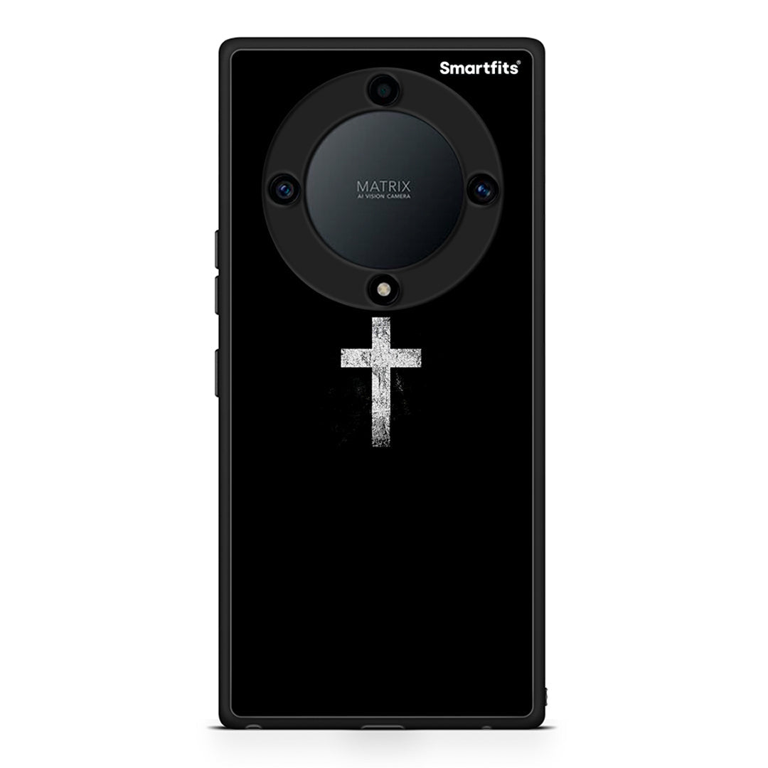 Θήκη Honor Magic5 Lite 5G / X9a White Cross από τη Smartfits με σχέδιο στο πίσω μέρος και μαύρο περίβλημα | Honor Magic5 Lite 5G / X9a White Cross Case with Colorful Back and Black Bezels