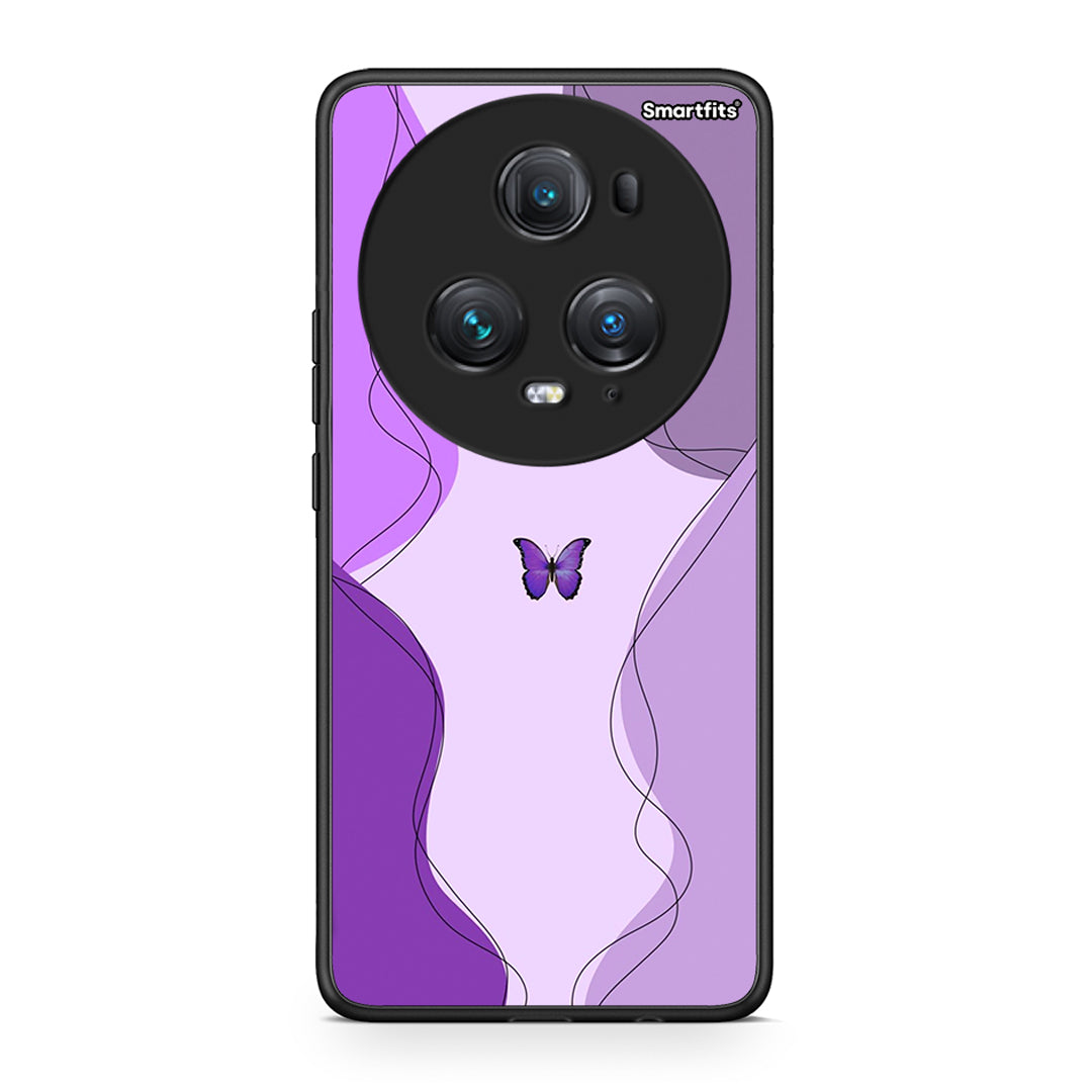 Honor Magic5 Pro Purple Mariposa Θήκη Αγίου Βαλεντίνου από τη Smartfits με σχέδιο στο πίσω μέρος και μαύρο περίβλημα | Smartphone case with colorful back and black bezels by Smartfits