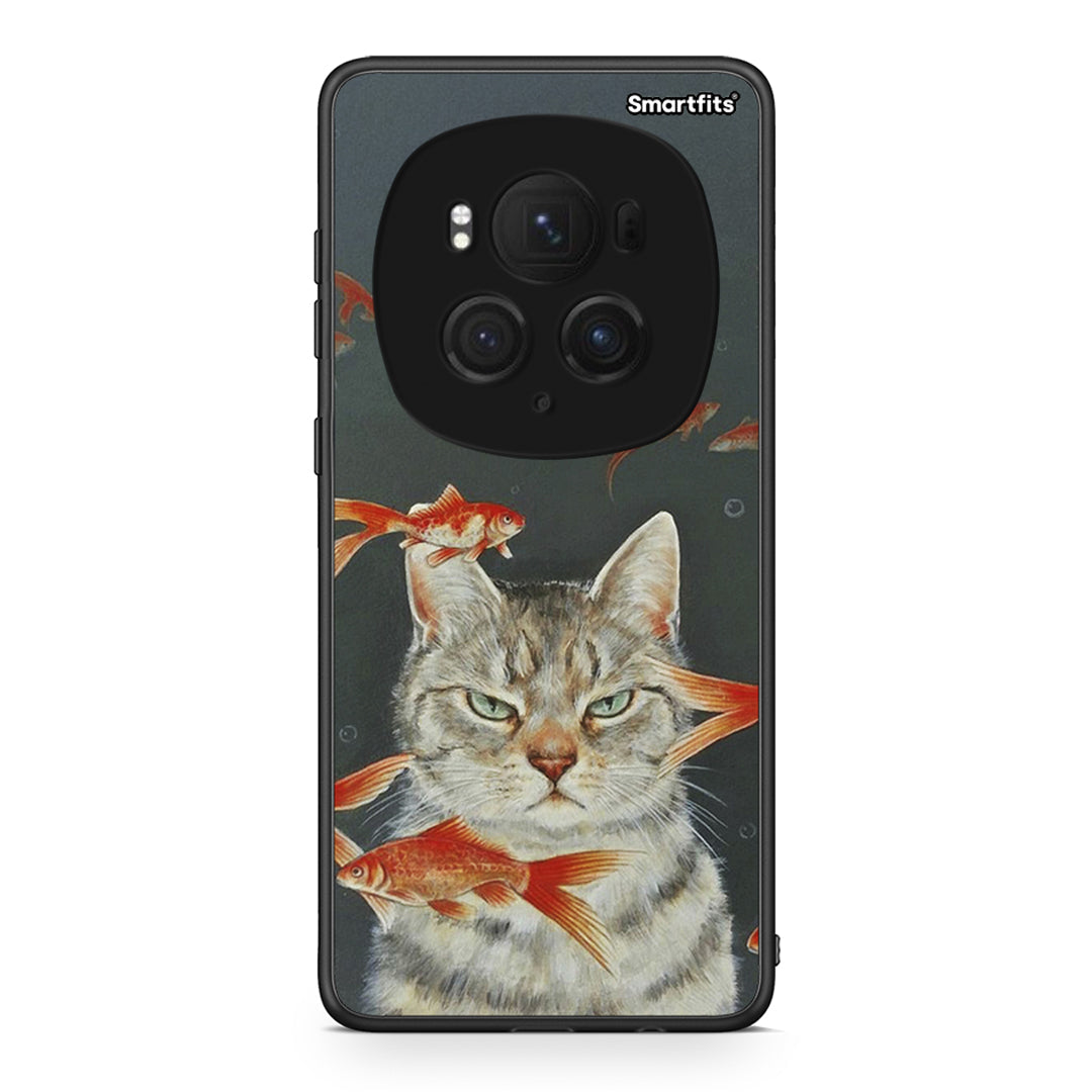 Honor Magic6 Pro Cat Goldfish θήκη από τη Smartfits με σχέδιο στο πίσω μέρος και μαύρο περίβλημα | Smartphone case with colorful back and black bezels by Smartfits