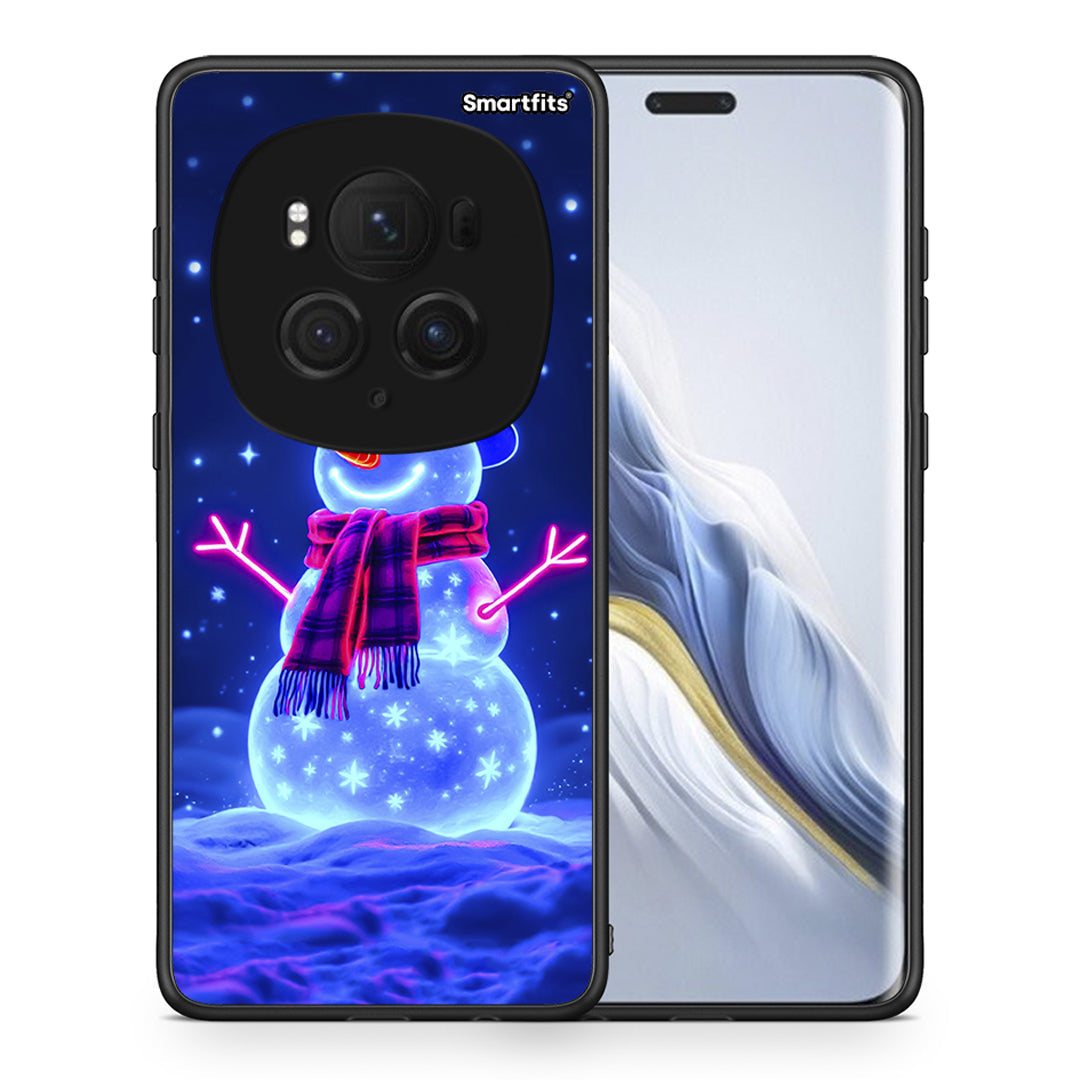 Θήκη Honor Magic6 Pro Christmas Neon Snowman από τη Smartfits με σχέδιο στο πίσω μέρος και μαύρο περίβλημα | Honor Magic6 Pro Christmas Neon Snowman case with colorful back and black bezels