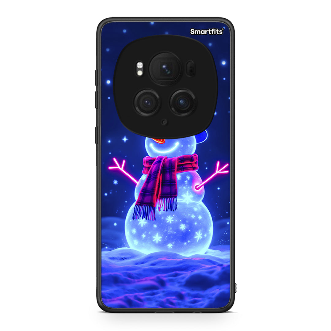 Honor Magic6 Pro Christmas Neon Snowman θήκη από τη Smartfits με σχέδιο στο πίσω μέρος και μαύρο περίβλημα | Smartphone case with colorful back and black bezels by Smartfits