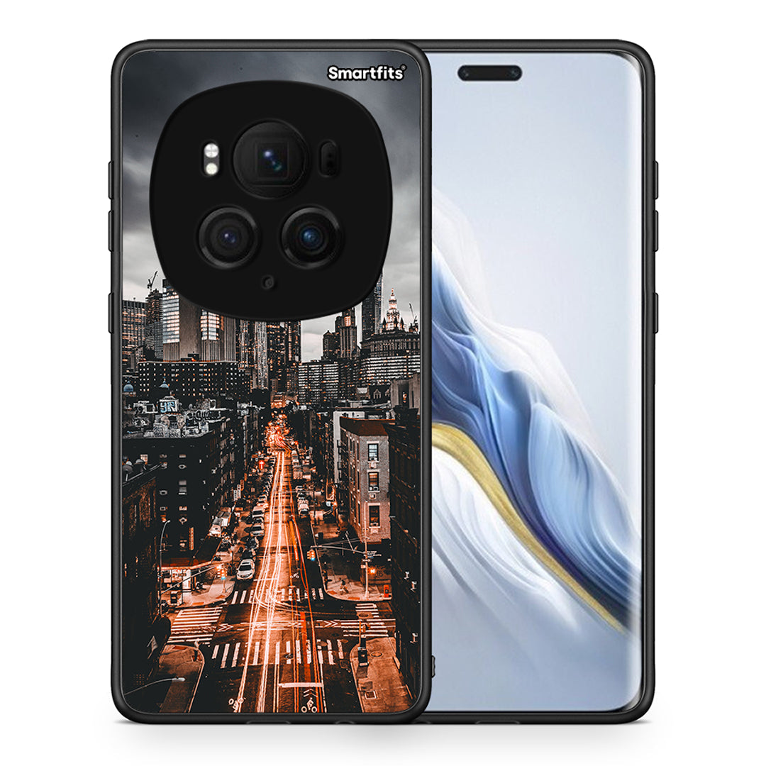 Θήκη Honor Magic6 Pro City Lights από τη Smartfits με σχέδιο στο πίσω μέρος και μαύρο περίβλημα | Honor Magic6 Pro City Lights case with colorful back and black bezels