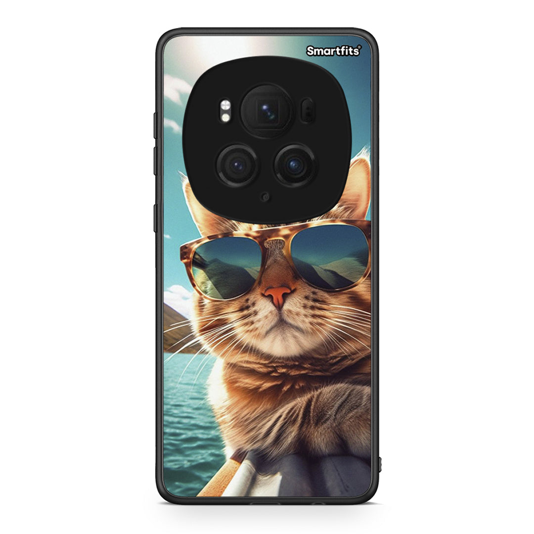 Honor Magic6 Pro Summer Cat θήκη από τη Smartfits με σχέδιο στο πίσω μέρος και μαύρο περίβλημα | Smartphone case with colorful back and black bezels by Smartfits
