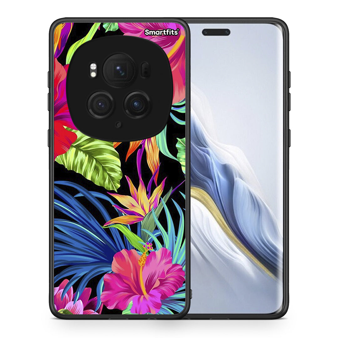 Θήκη Honor Magic6 Pro Tropical Flowers από τη Smartfits με σχέδιο στο πίσω μέρος και μαύρο περίβλημα | Honor Magic6 Pro Tropical Flowers case with colorful back and black bezels