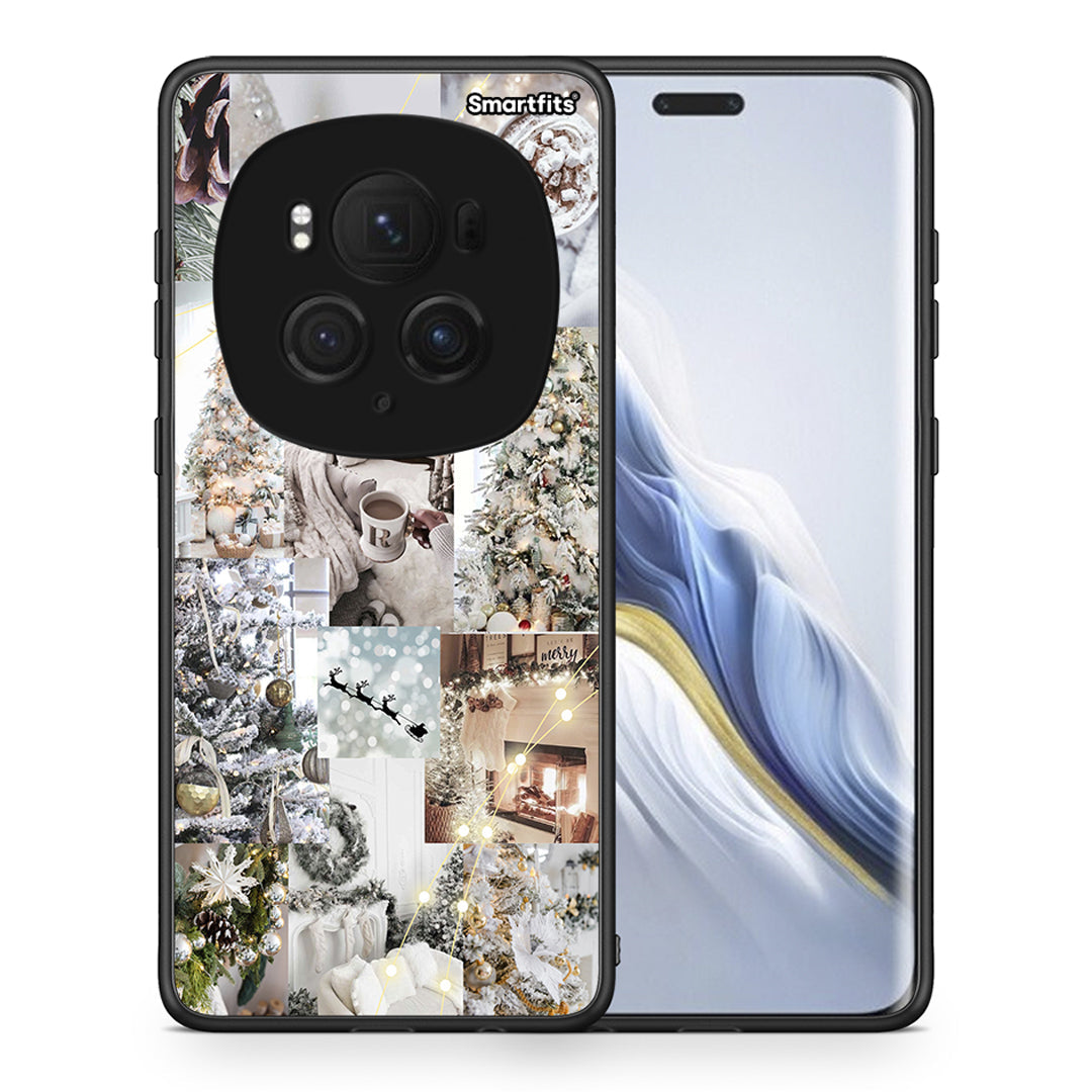 Θήκη Honor Magic6 Pro White Christmas από τη Smartfits με σχέδιο στο πίσω μέρος και μαύρο περίβλημα | Honor Magic6 Pro White Christmas case with colorful back and black bezels