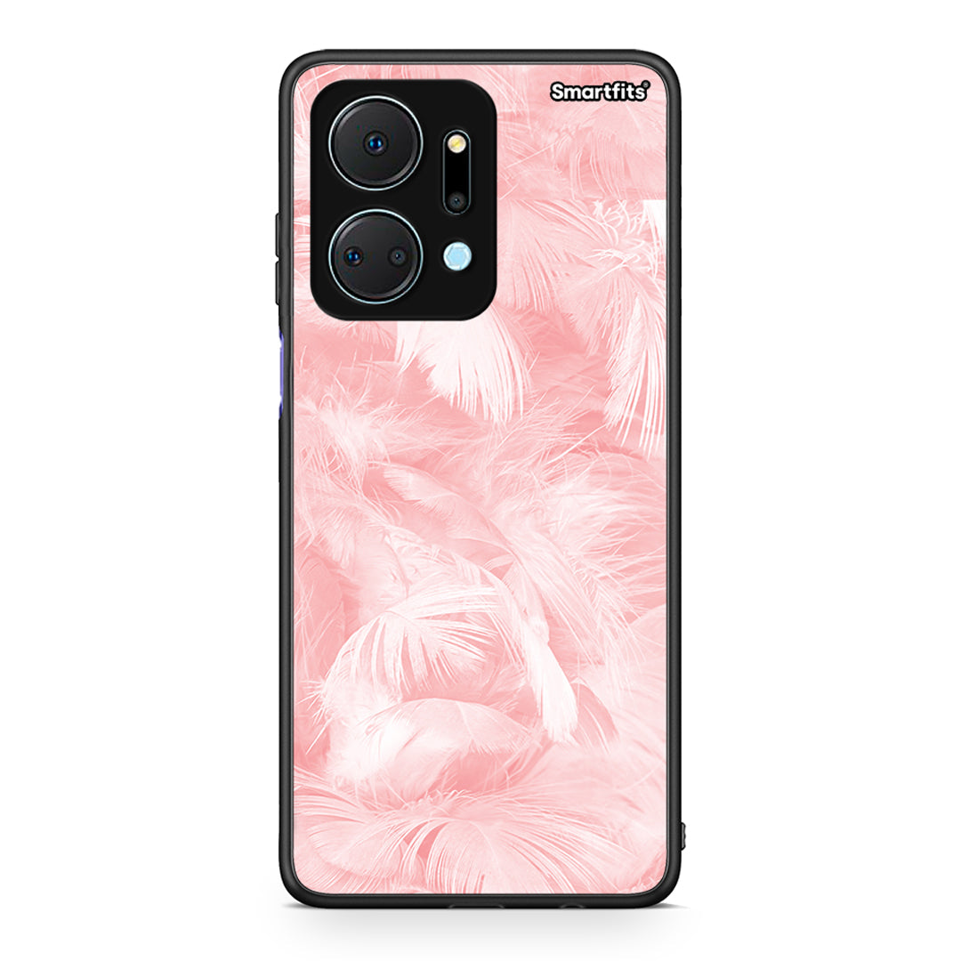 33 - Honor X7a Pink Feather Boho case, cover, bumper