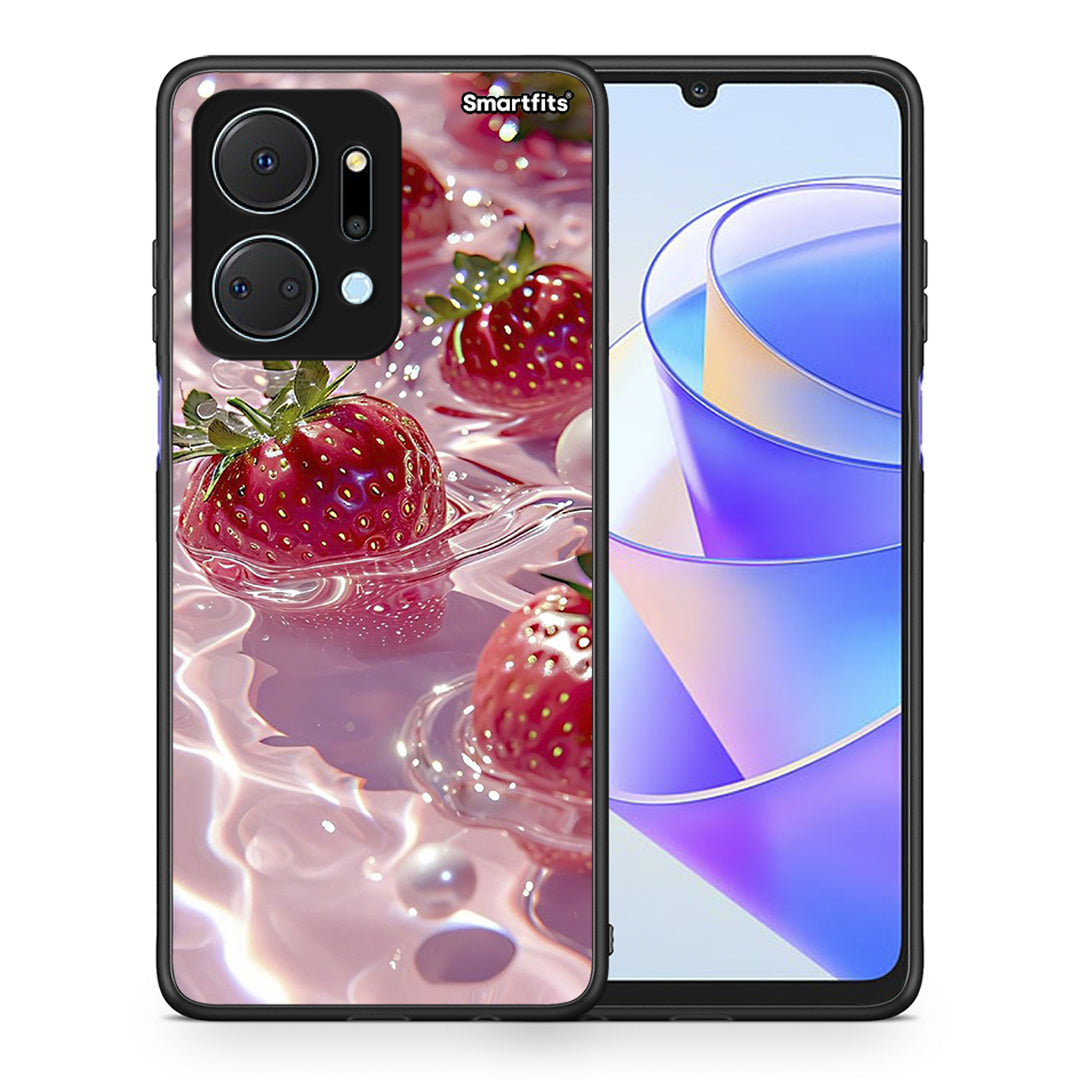 Θήκη Honor X7a Juicy Strawberries από τη Smartfits με σχέδιο στο πίσω μέρος και μαύρο περίβλημα | Honor X7a Juicy Strawberries case with colorful back and black bezels