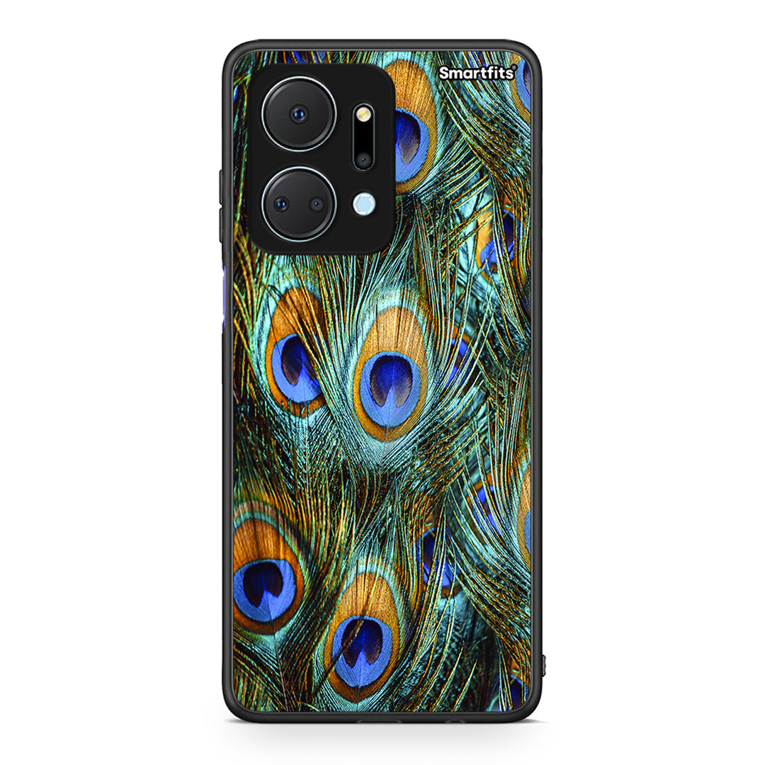 Honor X7a Real Peacock Feathers θήκη από τη Smartfits με σχέδιο στο πίσω μέρος και μαύρο περίβλημα | Smartphone case with colorful back and black bezels by Smartfits