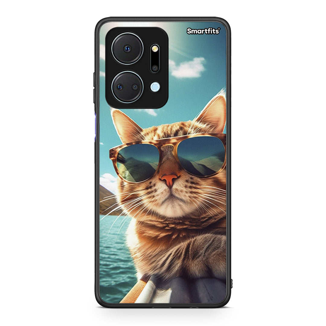 Honor X7a Summer Cat θήκη από τη Smartfits με σχέδιο στο πίσω μέρος και μαύρο περίβλημα | Smartphone case with colorful back and black bezels by Smartfits