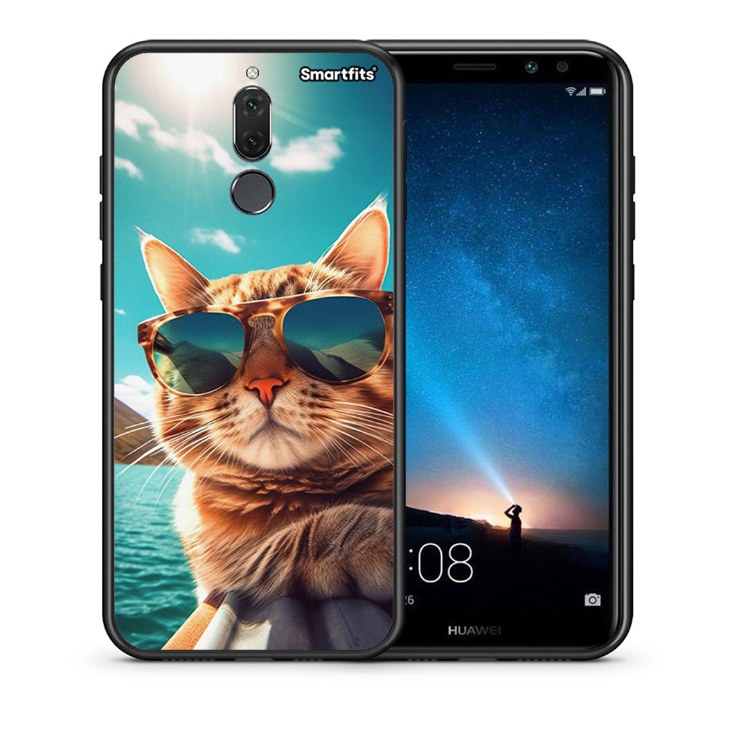 Θήκη Huawei Mate 10 Lite Summer Cat από τη Smartfits με σχέδιο στο πίσω μέρος και μαύρο περίβλημα | Huawei Mate 10 Lite Summer Cat case with colorful back and black bezels