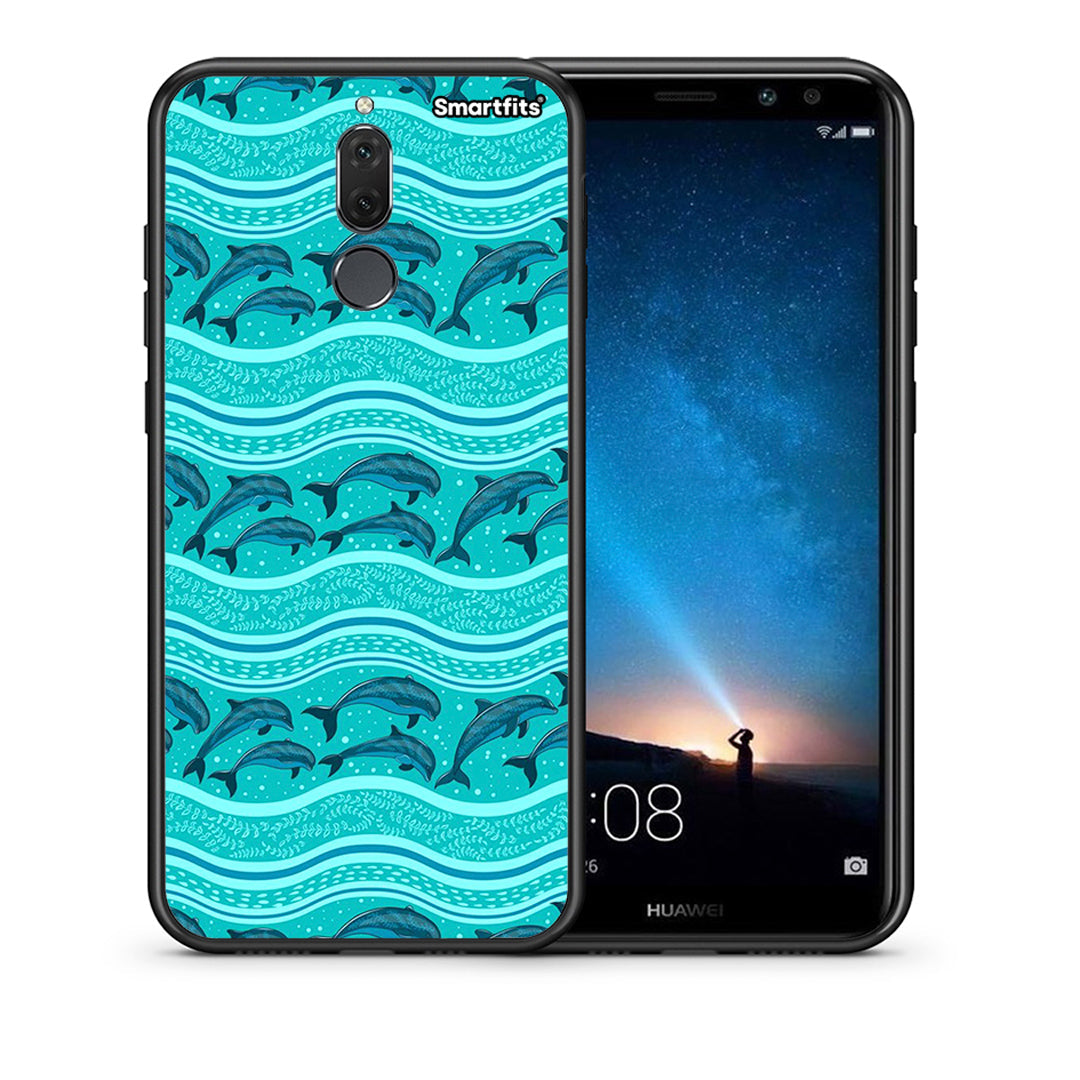 Θήκη Huawei Mate 10 Lite Swimming Dolphins από τη Smartfits με σχέδιο στο πίσω μέρος και μαύρο περίβλημα | Huawei Mate 10 Lite Swimming Dolphins case with colorful back and black bezels