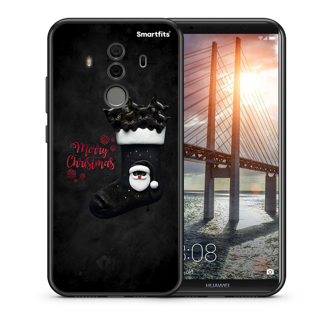 Θήκη Huawei Mate 10 Pro Merry Cat Christmas από τη Smartfits με σχέδιο στο πίσω μέρος και μαύρο περίβλημα | Huawei Mate 10 Pro Merry Cat Christmas case with colorful back and black bezels