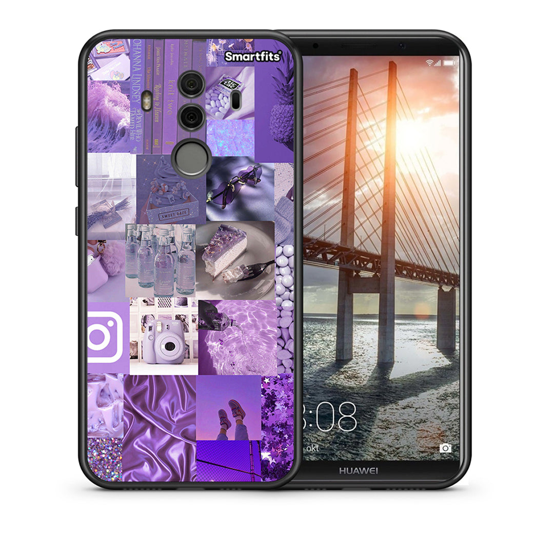 Θήκη Huawei Mate 10 Pro Purple Aesthetic Collage από τη Smartfits με σχέδιο στο πίσω μέρος και μαύρο περίβλημα | Huawei Mate 10 Pro Purple Aesthetic Collage case with colorful back and black bezels