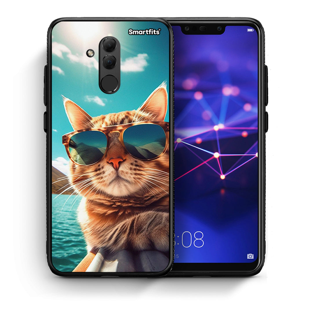 Θήκη Huawei Mate 20 Lite Summer Cat από τη Smartfits με σχέδιο στο πίσω μέρος και μαύρο περίβλημα | Huawei Mate 20 Lite Summer Cat case with colorful back and black bezels