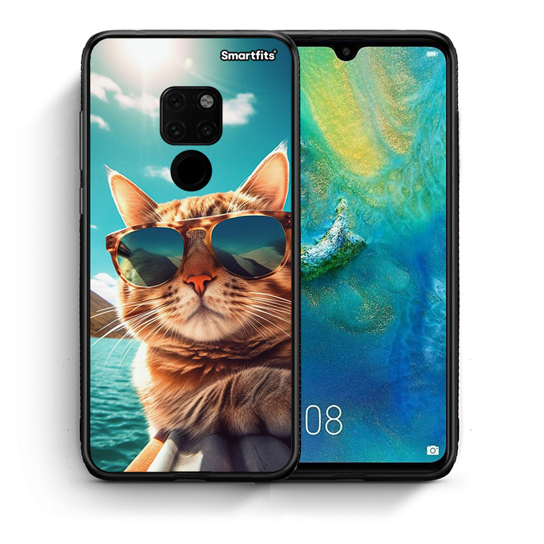 Θήκη Huawei Mate 20 Summer Cat από τη Smartfits με σχέδιο στο πίσω μέρος και μαύρο περίβλημα | Huawei Mate 20 Summer Cat case with colorful back and black bezels