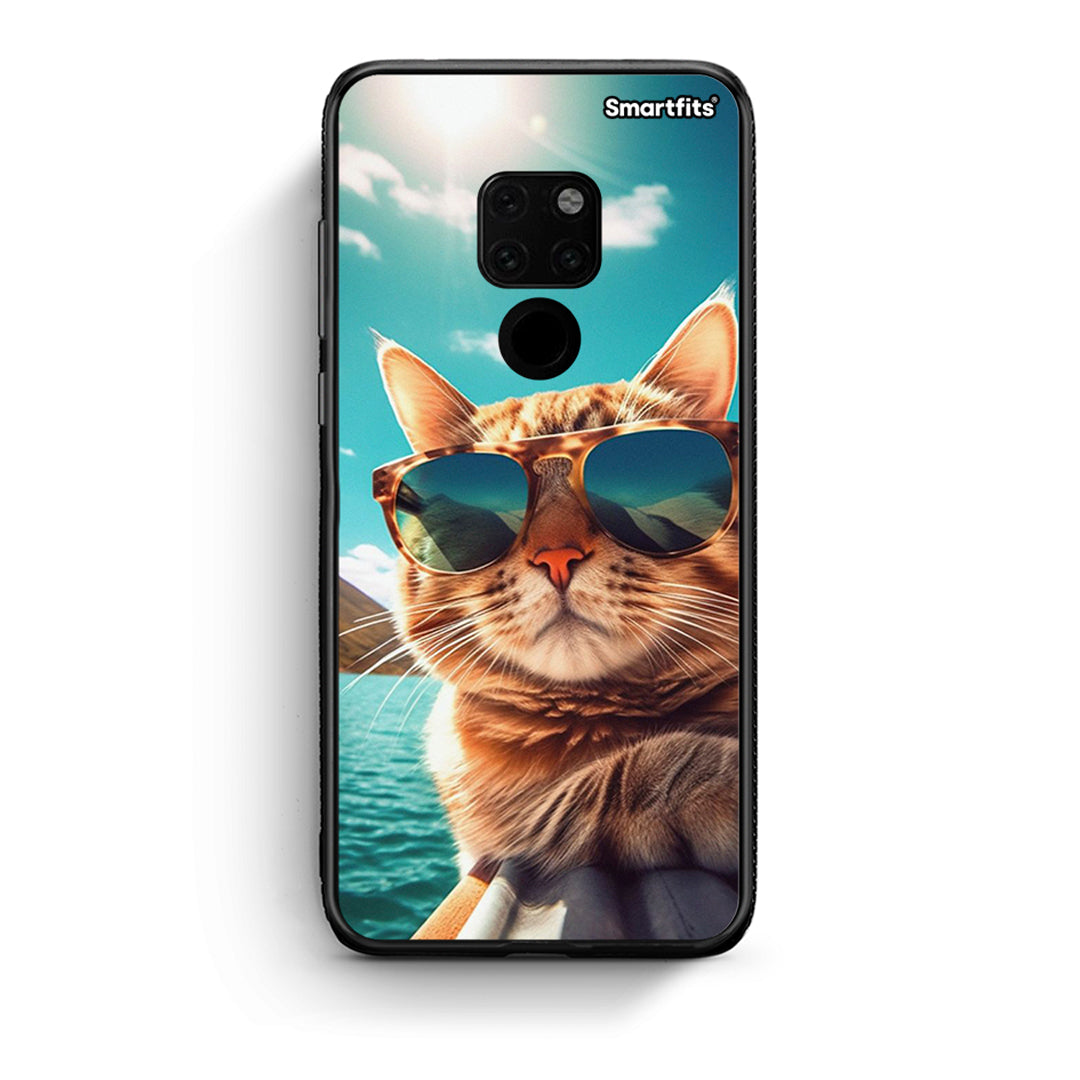 Huawei Mate 20 Summer Cat θήκη από τη Smartfits με σχέδιο στο πίσω μέρος και μαύρο περίβλημα | Smartphone case with colorful back and black bezels by Smartfits