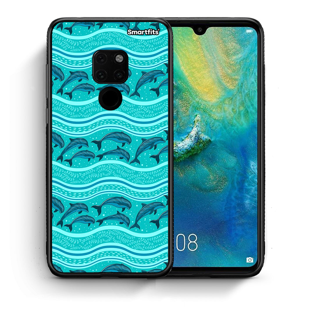 Θήκη Huawei Mate 20 Swimming Dolphins από τη Smartfits με σχέδιο στο πίσω μέρος και μαύρο περίβλημα | Huawei Mate 20 Swimming Dolphins case with colorful back and black bezels