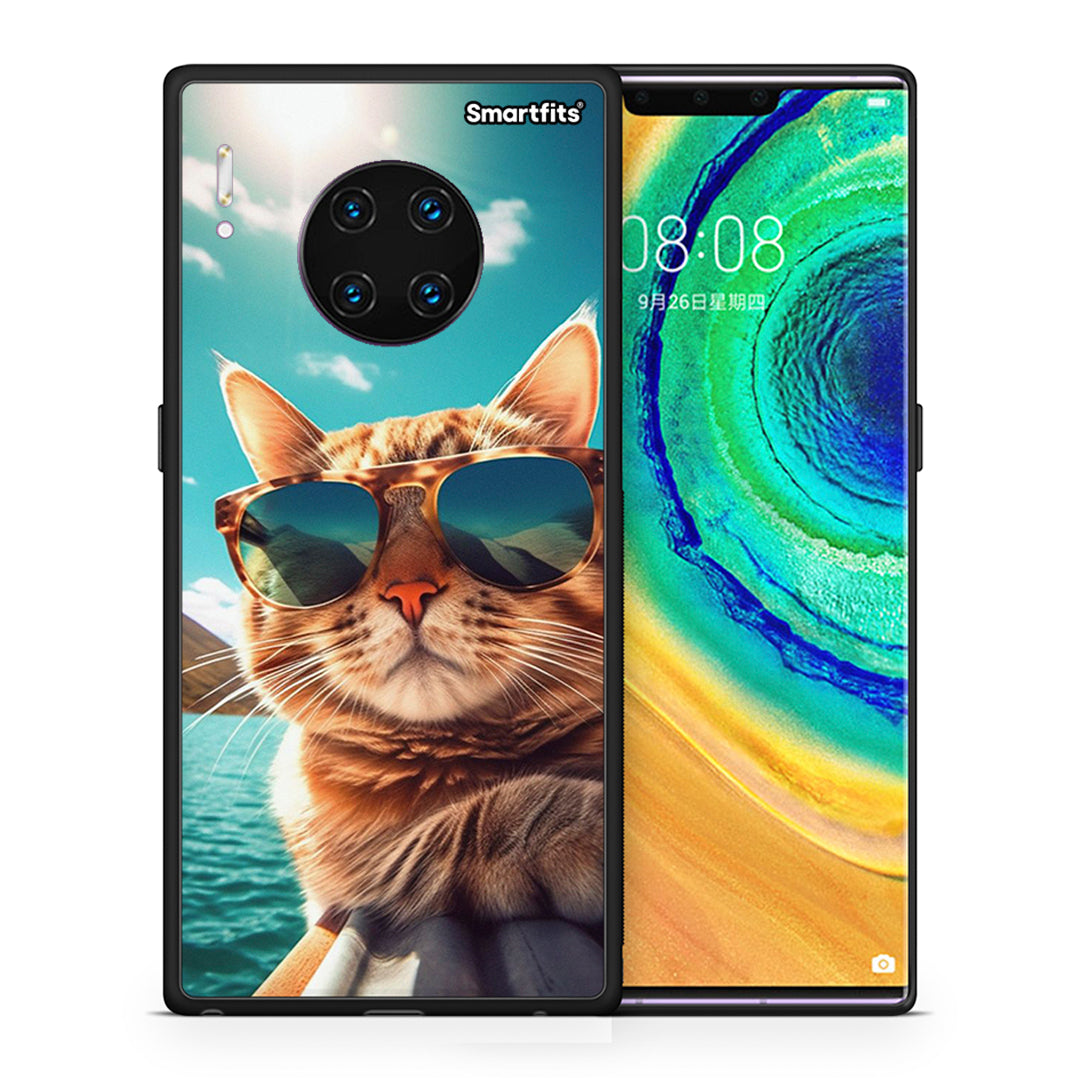 Θήκη Huawei Mate 30 Pro Summer Cat από τη Smartfits με σχέδιο στο πίσω μέρος και μαύρο περίβλημα | Huawei Mate 30 Pro Summer Cat case with colorful back and black bezels