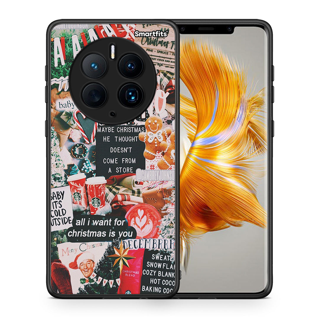 Θήκη Huawei Mate 50 Pro Christmas Happiness από τη Smartfits με σχέδιο στο πίσω μέρος και μαύρο περίβλημα | Huawei Mate 50 Pro Christmas Happiness Case with Colorful Back and Black Bezels