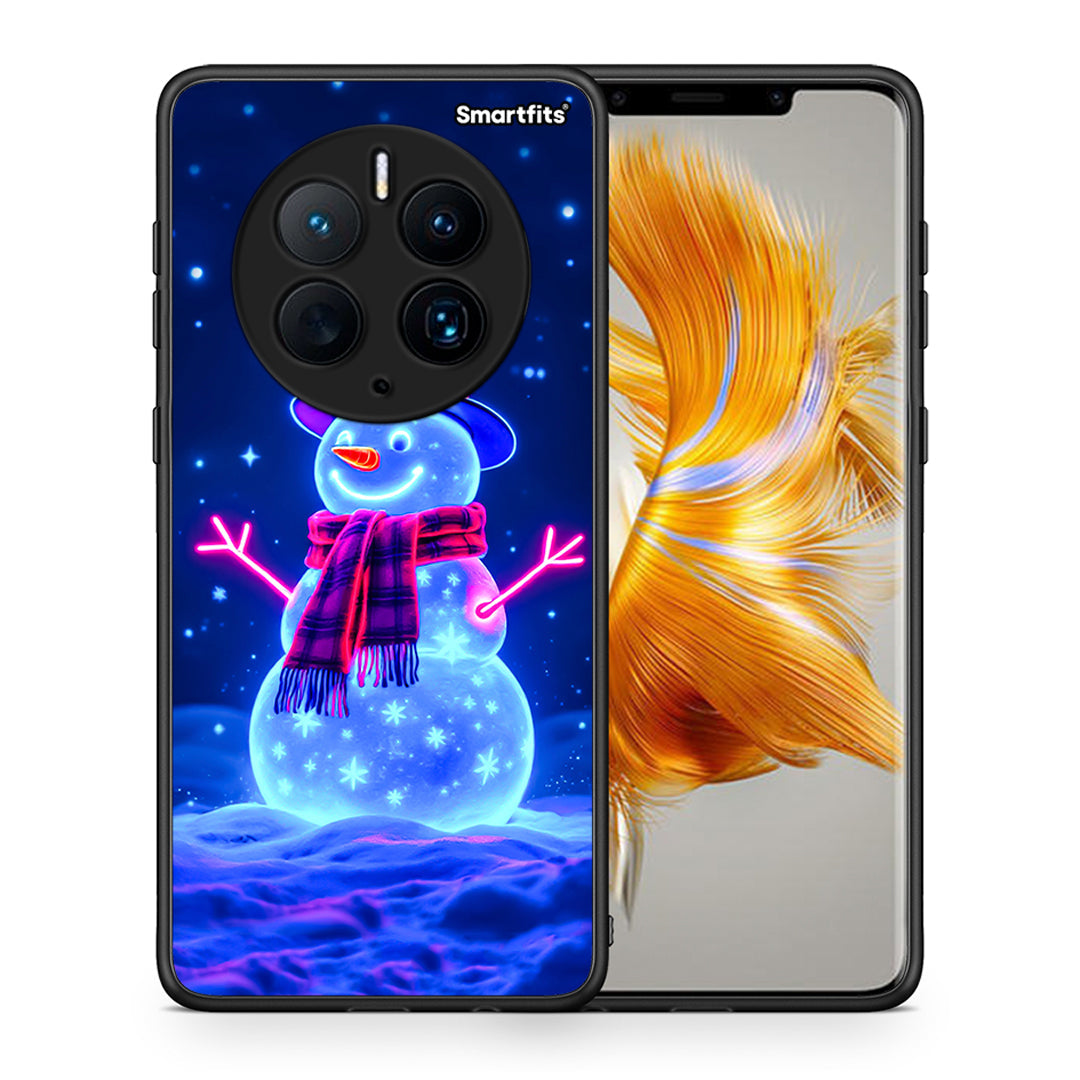 Θήκη Huawei Mate 50 Pro Christmas Neon Snowman από τη Smartfits με σχέδιο στο πίσω μέρος και μαύρο περίβλημα | Huawei Mate 50 Pro Christmas Neon Snowman Case with Colorful Back and Black Bezels