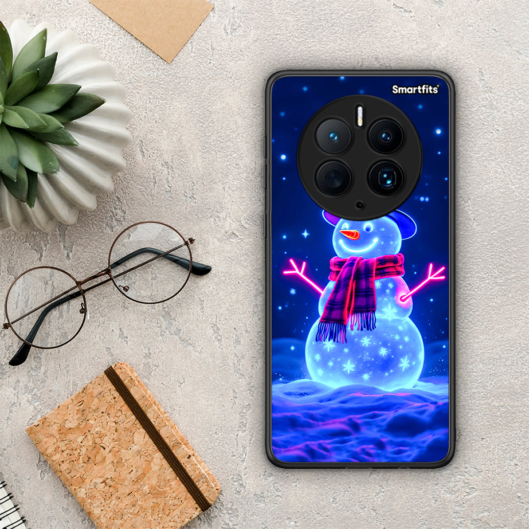 Θήκη Huawei Mate 50 Pro Christmas Neon Snowman από τη Smartfits με σχέδιο στο πίσω μέρος και μαύρο περίβλημα | Huawei Mate 50 Pro Christmas Neon Snowman Case with Colorful Back and Black Bezels