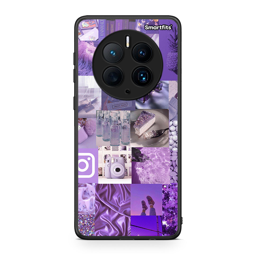 Θήκη Huawei Mate 50 Pro Purple Aesthetic Collage από τη Smartfits με σχέδιο στο πίσω μέρος και μαύρο περίβλημα | Huawei Mate 50 Pro Purple Aesthetic Collage Case with Colorful Back and Black Bezels