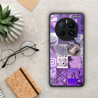 Thumbnail for Θήκη Huawei Mate 50 Pro Purple Aesthetic Collage από τη Smartfits με σχέδιο στο πίσω μέρος και μαύρο περίβλημα | Huawei Mate 50 Pro Purple Aesthetic Collage Case with Colorful Back and Black Bezels